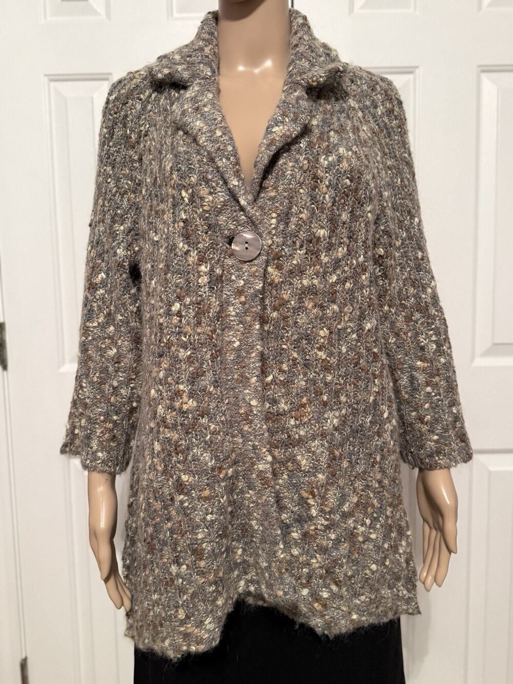 Susan Bristol Cardigan 3/4 Sleeve Nubby Fuzzy Sweater, 1X